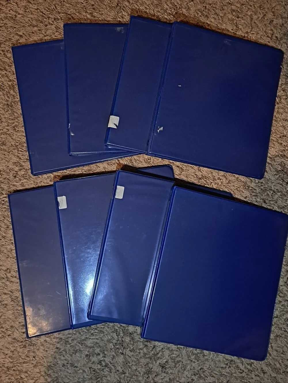 Set of 8 Blue Plastic 3-Ring Hard Cover Binders
